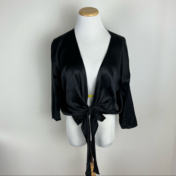 Urban Outfitters Tie Front Satin Top Black